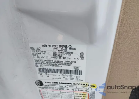 2011 Ford F-150 Lariat z USA, uszkodzony, nr VIN 1FTFW1ET0BFD35521